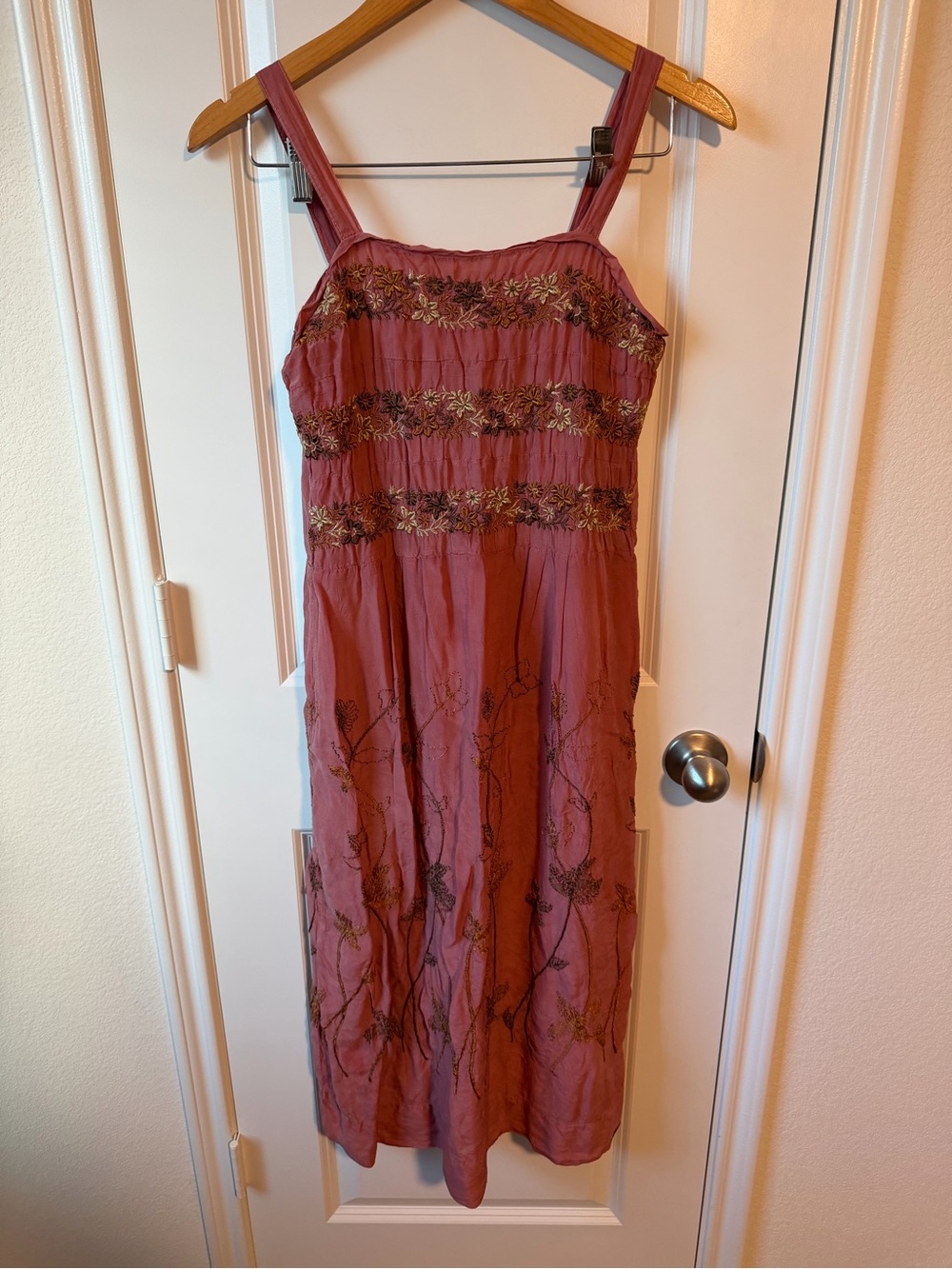 Johnny Was Embroidered Rust Pink Sundress with Floral Detailing
